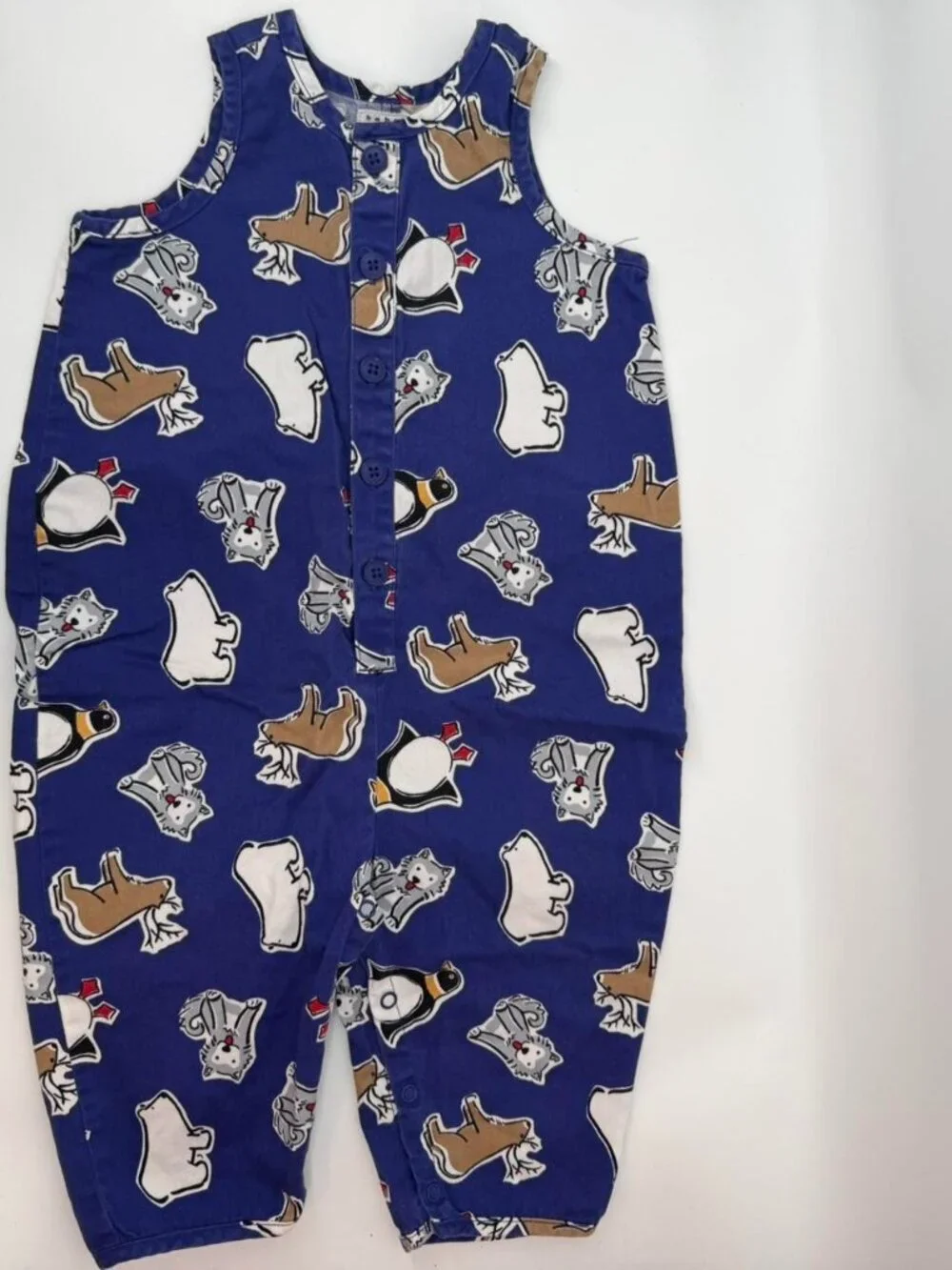 Vintage Baby Gap Arctic Animal Romper Overalls 18-24M Blue Cotton 90s